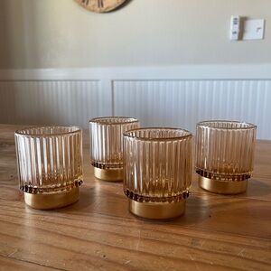 Gold Ribbed Glass Tea light/Votive Holders with Painted Gold Base Set of 4